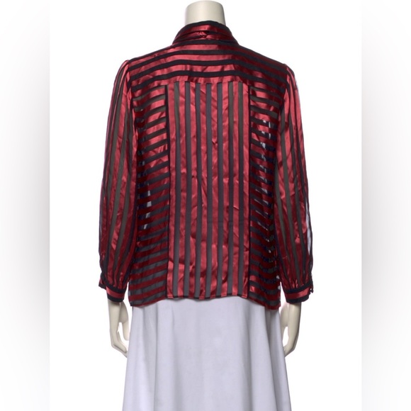 NWT Alice & Olivia Silk Pink and Black Striped Tie-Neck Blouse medium - Picture 3 of 8